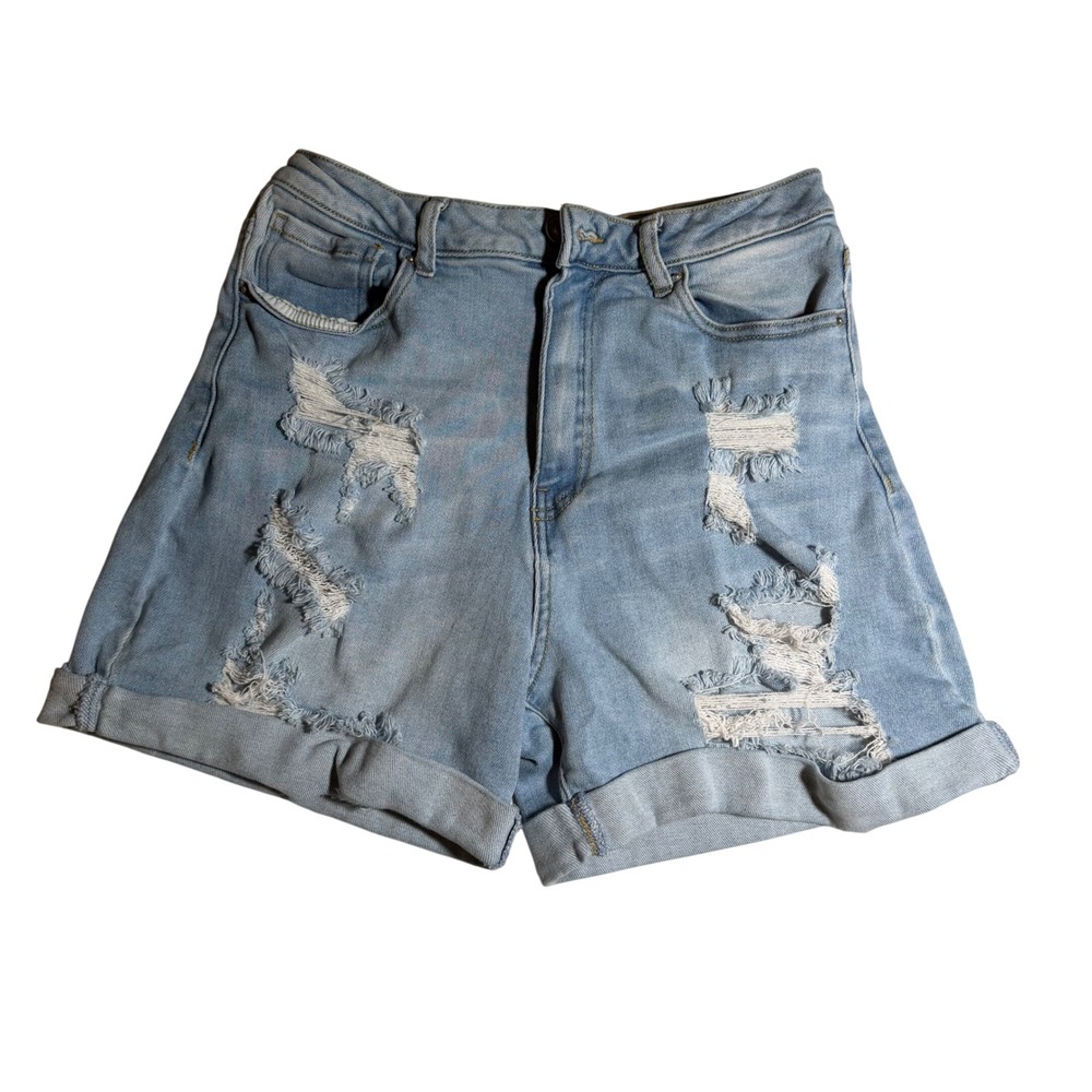 Wax Jean Collection Distressed Denim Shorts Size M Light Wash High Waist Ripped